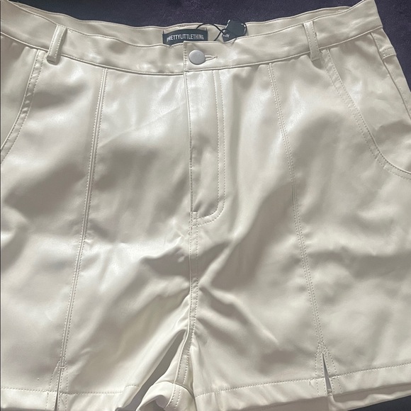 PrettyLittleThing Pants - PrettyLittleThing Cream High-Waist Faux Leather Shorts with Belt Loops